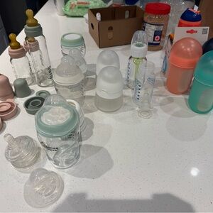 Assorted Baby Bottles and Accessories (Bibs, Dr. Brown and more)